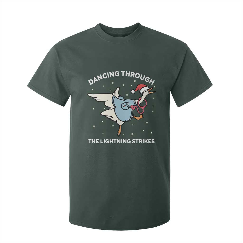 Christmas Goose Nurse T Shirt For Kid Dancing Through The Lightning Strikes TS14 Dark Forest Green Print Your Wear