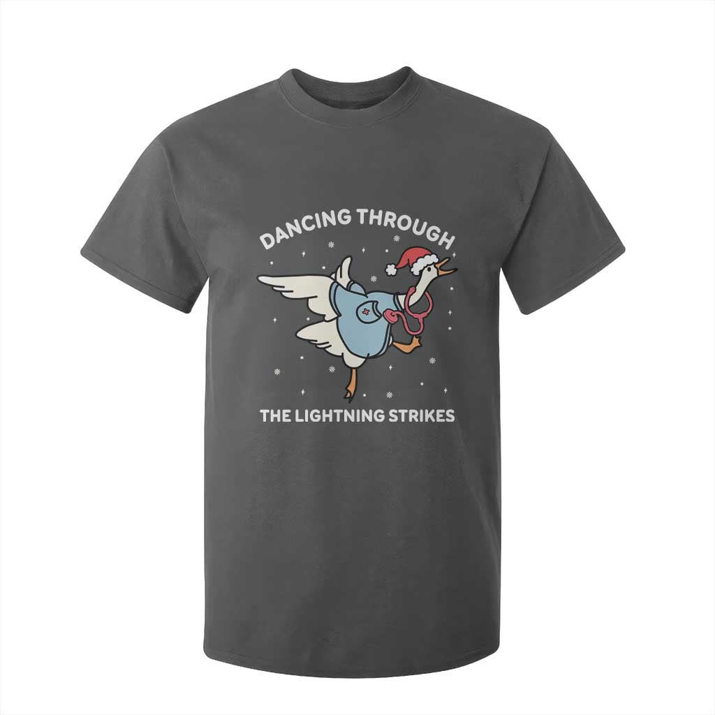 Christmas Goose Nurse T Shirt For Kid Dancing Through The Lightning Strikes TS14 Dark Heather Print Your Wear