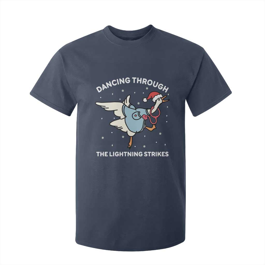 Christmas Goose Nurse T Shirt For Kid Dancing Through The Lightning Strikes TS14 Navy Print Your Wear
