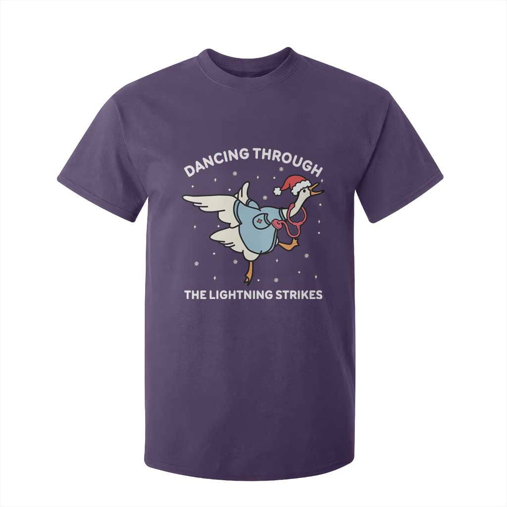 Christmas Goose Nurse T Shirt For Kid Dancing Through The Lightning Strikes TS14 Purple Print Your Wear