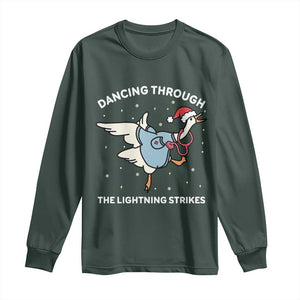 Christmas Goose Nurse Long Sleeve Shirt Dancing Through The Lightning Strikes TS14 Dark Forest Green Print Your Wear