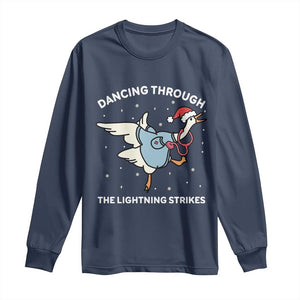 Christmas Goose Nurse Long Sleeve Shirt Dancing Through The Lightning Strikes TS14 Navy Print Your Wear