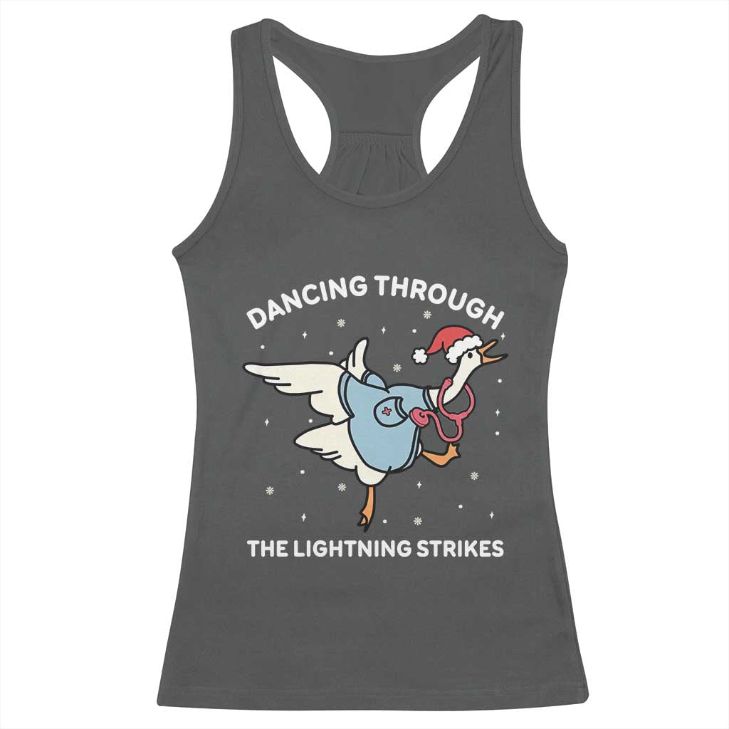 Christmas Goose Nurse Racerback Tank Top Dancing Through The Lightning Strikes TS14 Dark Heather Print Your Wear