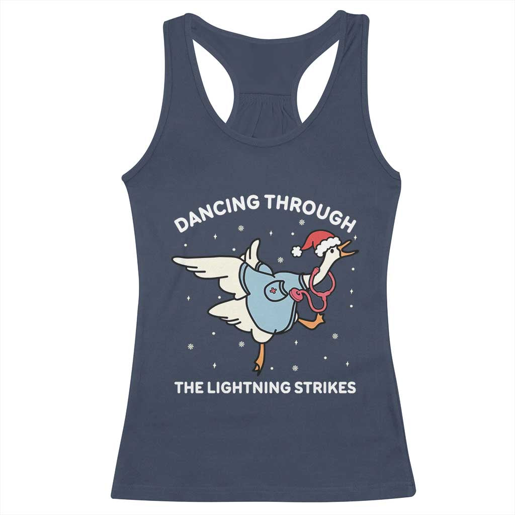 Christmas Goose Nurse Racerback Tank Top Dancing Through The Lightning Strikes TS14 Navy Print Your Wear