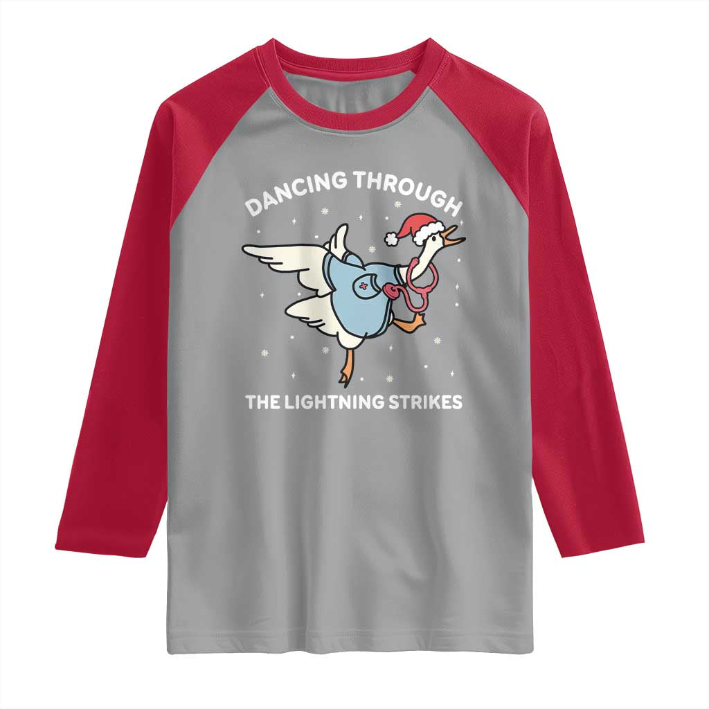 Christmas Goose Nurse Raglan Shirt Dancing Through The Lightning Strikes TS14 Sport Gray Red Print Your Wear