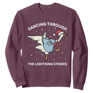 Christmas Goose Nurse Sweatshirt Dancing Through The Lightning Strikes TS14 Maroon Print Your Wear
