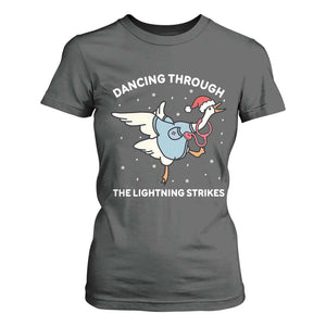Christmas Goose Nurse T Shirt For Women Dancing Through The Lightning Strikes TS14 Dark Heather Print Your Wear