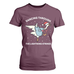Christmas Goose Nurse T Shirt For Women Dancing Through The Lightning Strikes TS14 Maroon Print Your Wear