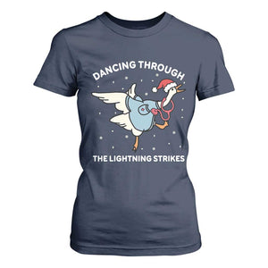 Christmas Goose Nurse T Shirt For Women Dancing Through The Lightning Strikes TS14 Navy Print Your Wear