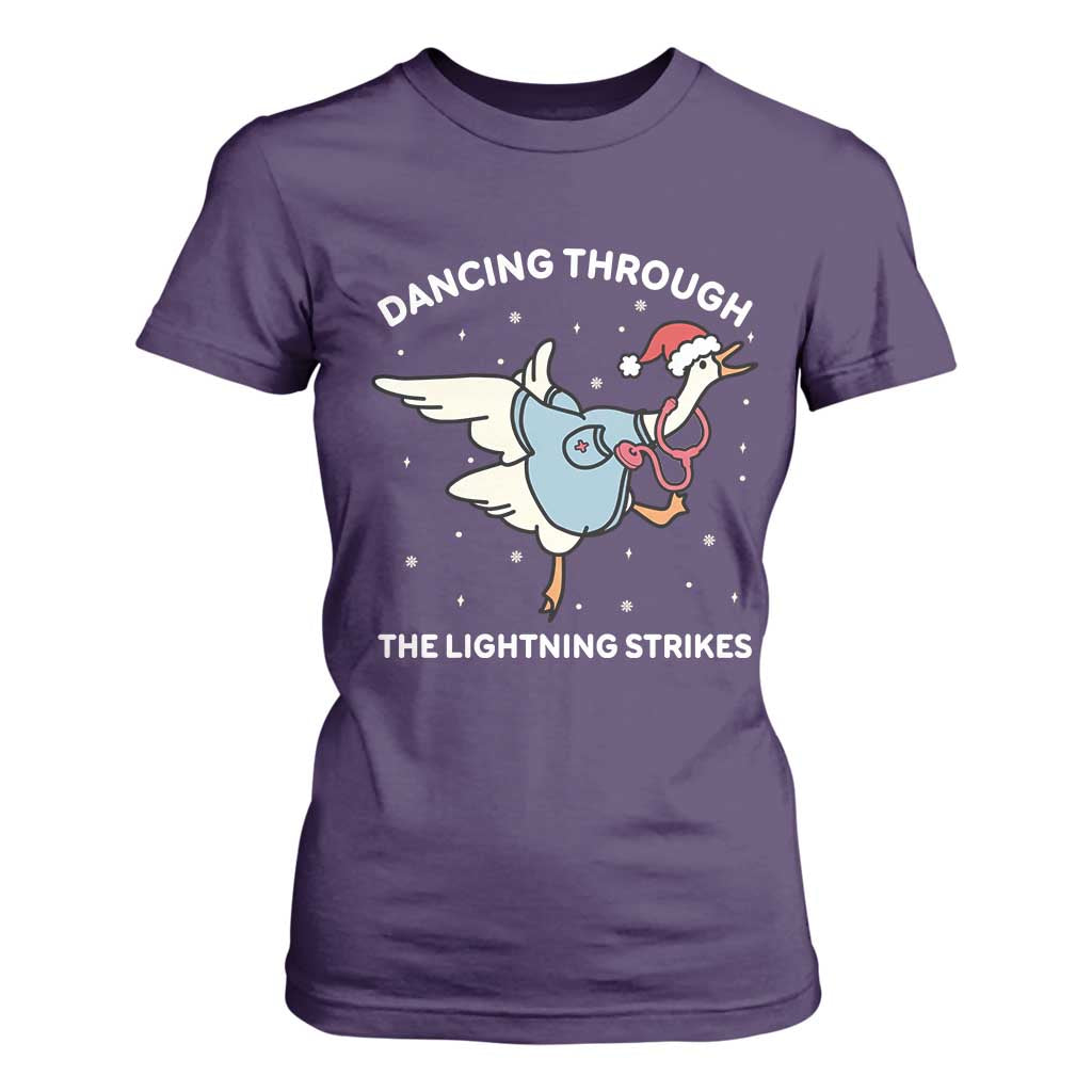Christmas Goose Nurse T Shirt For Women Dancing Through The Lightning Strikes TS14 Purple Print Your Wear