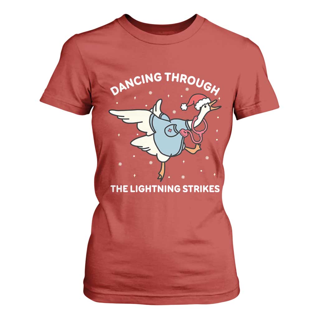 Christmas Goose Nurse T Shirt For Women Dancing Through The Lightning Strikes TS14 Red Print Your Wear