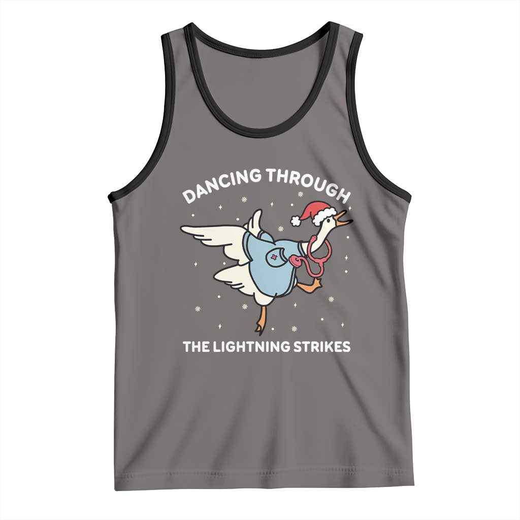Christmas Goose Nurse Tank Top Dancing Through The Lightning Strikes TS14 Deep Heather Black Print Your Wear