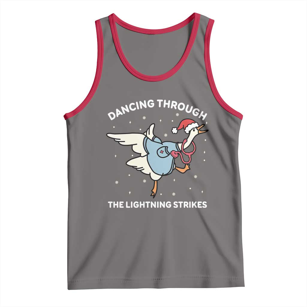 Christmas Goose Nurse Tank Top Dancing Through The Lightning Strikes TS14 Deep Heather Red Print Your Wear