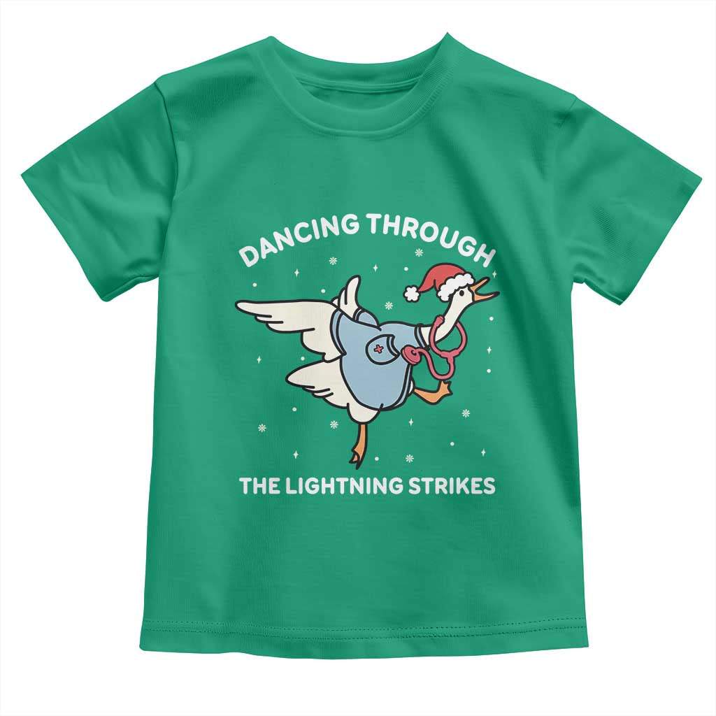 Christmas Goose Nurse Toddler T Shirt Dancing Through The Lightning Strikes TS14 Irish Green Print Your Wear