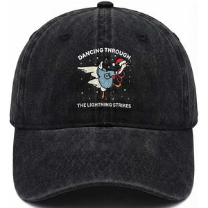 Christmas Goose Nurse Washed Cotton Baseball Cap Dancing Through The Lightning Strikes TS14 Washed Cap Universal Fit Black Print Your Wear