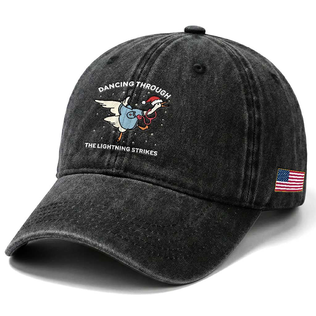 Christmas Goose Nurse Washed Cotton Baseball Cap Dancing Through The Lightning Strikes TS14 Print Your Wear