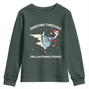 Christmas Goose Nurse Youth Sweatshirt Dancing Through The Lightning Strikes TS14 Dark Forest Green Print Your Wear