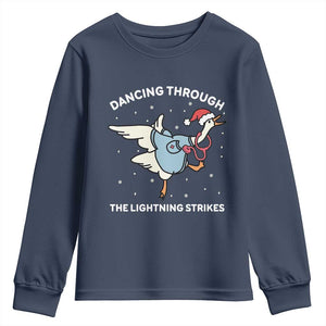 Christmas Goose Nurse Youth Sweatshirt Dancing Through The Lightning Strikes TS14 Navy Print Your Wear