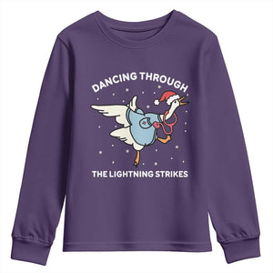 Christmas Goose Nurse Youth Sweatshirt Dancing Through The Lightning Strikes TS14 Purple Print Your Wear