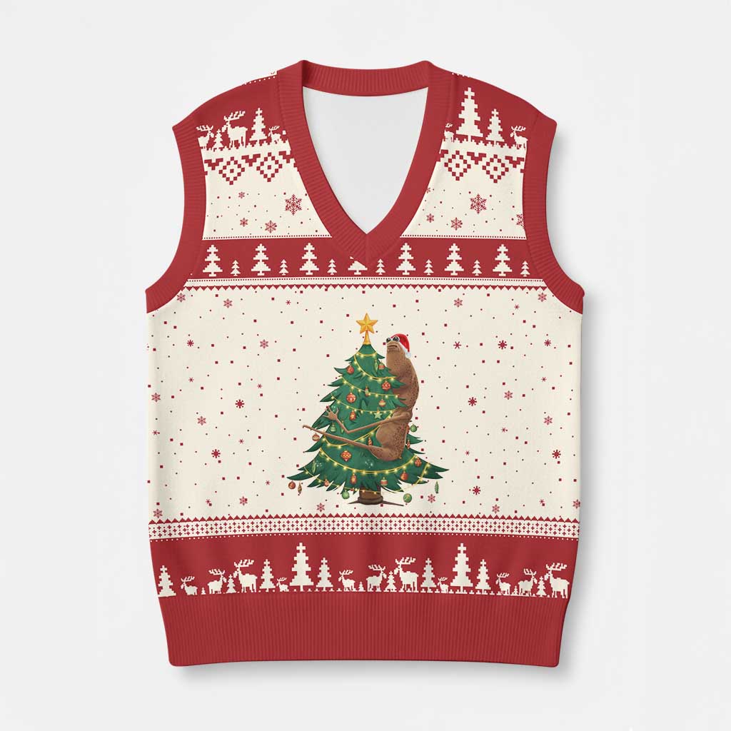 Marcus The Worm Meme Funny Xmas V-Neck Knit Sweater Vest TS14 Beige Red Print Your Wear