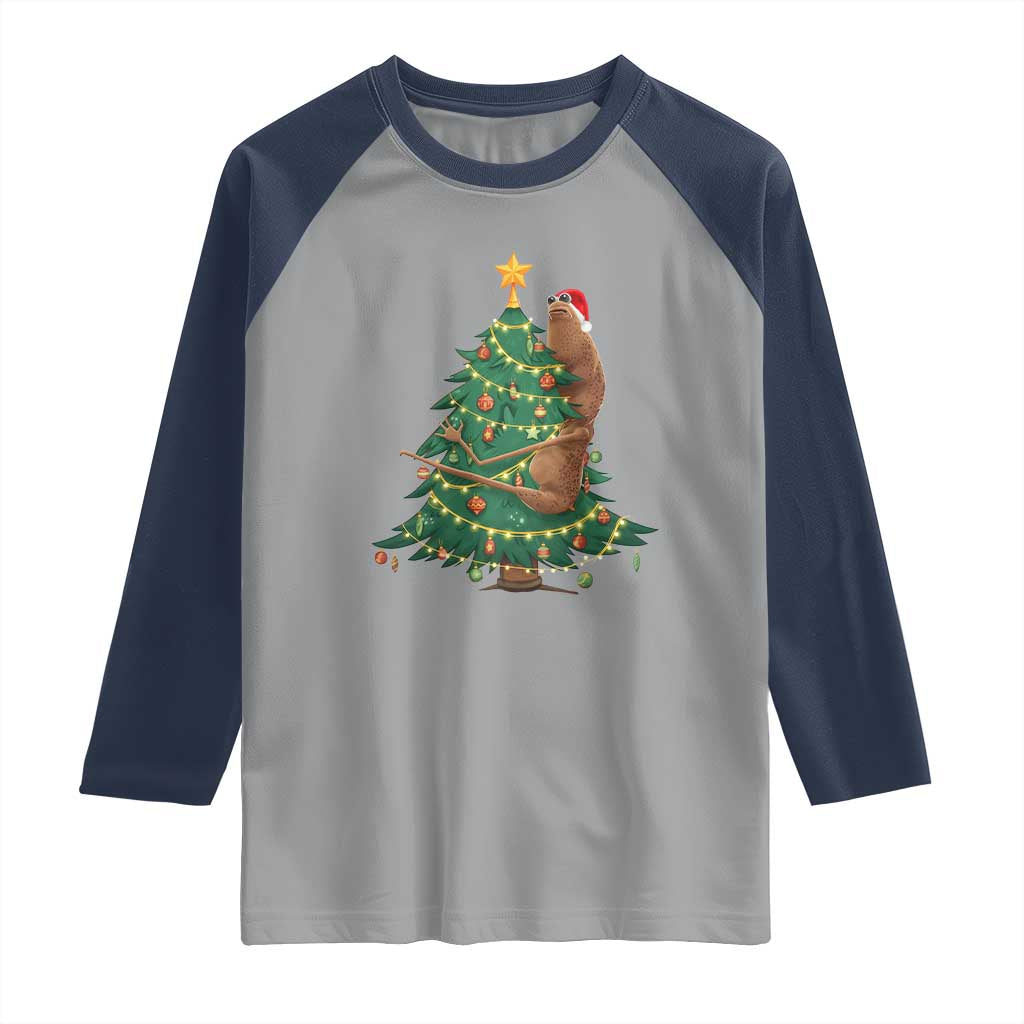 Marcus The Worm Meme Funny Christmas Raglan Shirt TS14 Sport Gray Navy Print Your Wear