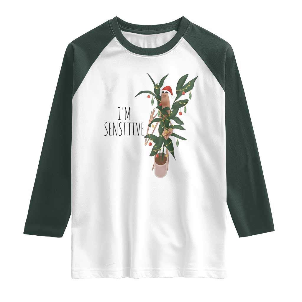 Marcus The Worm Christmas Meme Raglan Shirt I Am Sensitive TS14 White Dark Forest Green Print Your Wear