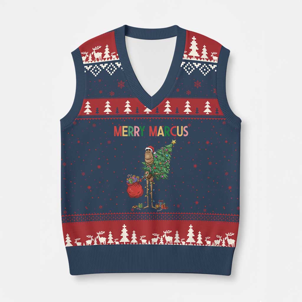 Marcus The Worm Xmas Meme V-Neck Knit Sweater Vest TS14 Navy Red Print Your Wear
