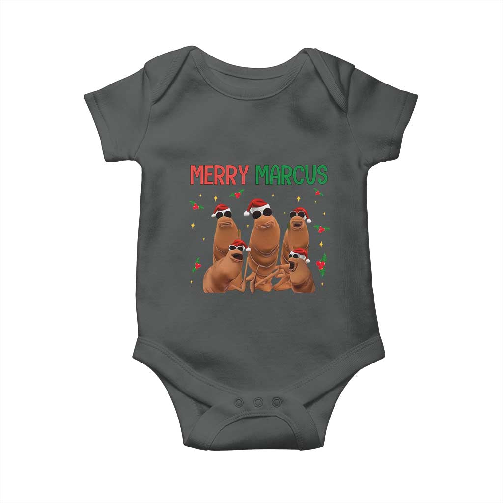 Marcus The Worm Christmas Meme Baby Onesie Funny Brain Rot Gen Z Xmas TS14 Dark Heather Print Your Wear