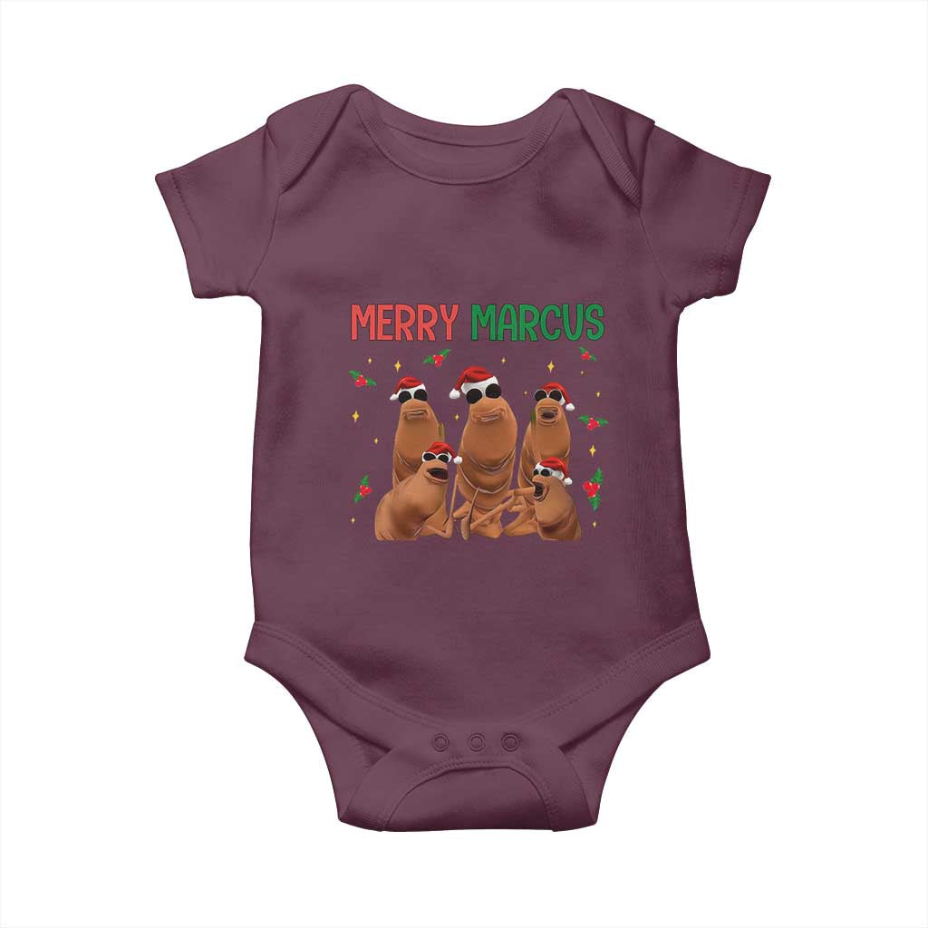 Marcus The Worm Christmas Meme Baby Onesie Funny Brain Rot Gen Z Xmas TS14 Maroon Print Your Wear