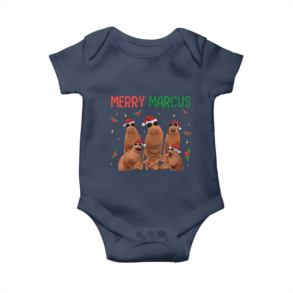 Marcus The Worm Christmas Meme Baby Onesie Funny Brain Rot Gen Z Xmas TS14 Navy Print Your Wear