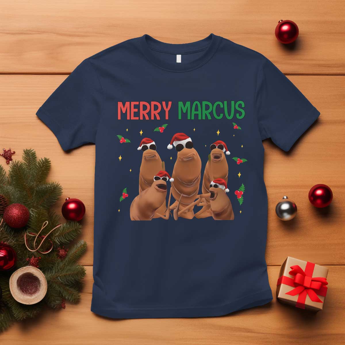 Marcus The Worm Christmas Meme T Shirt Funny Brain Rot Gen Z Xmas TS14 Navy Print Your Wear