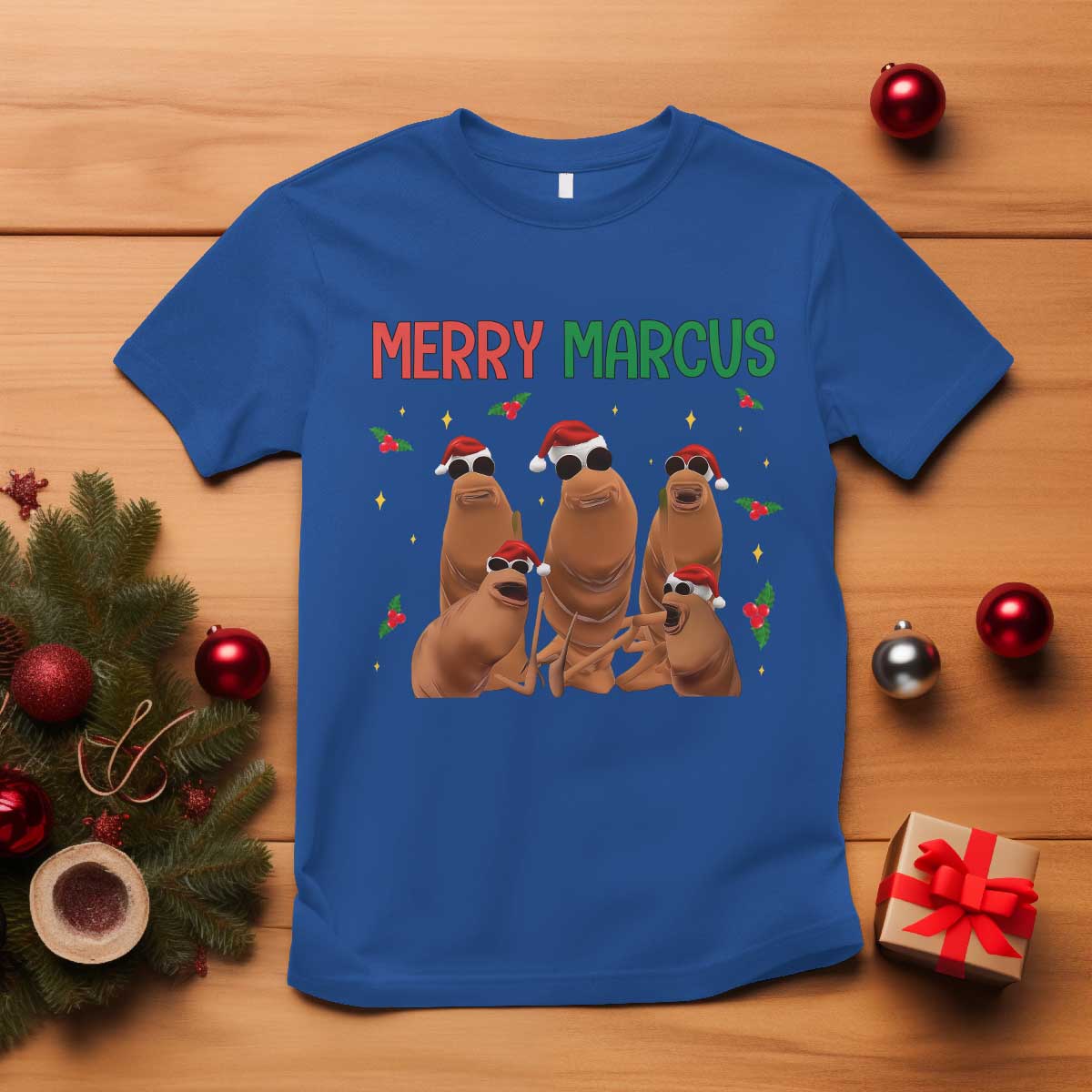 Marcus The Worm Christmas Meme T Shirt Funny Brain Rot Gen Z Xmas TS14 Royal Blue Print Your Wear