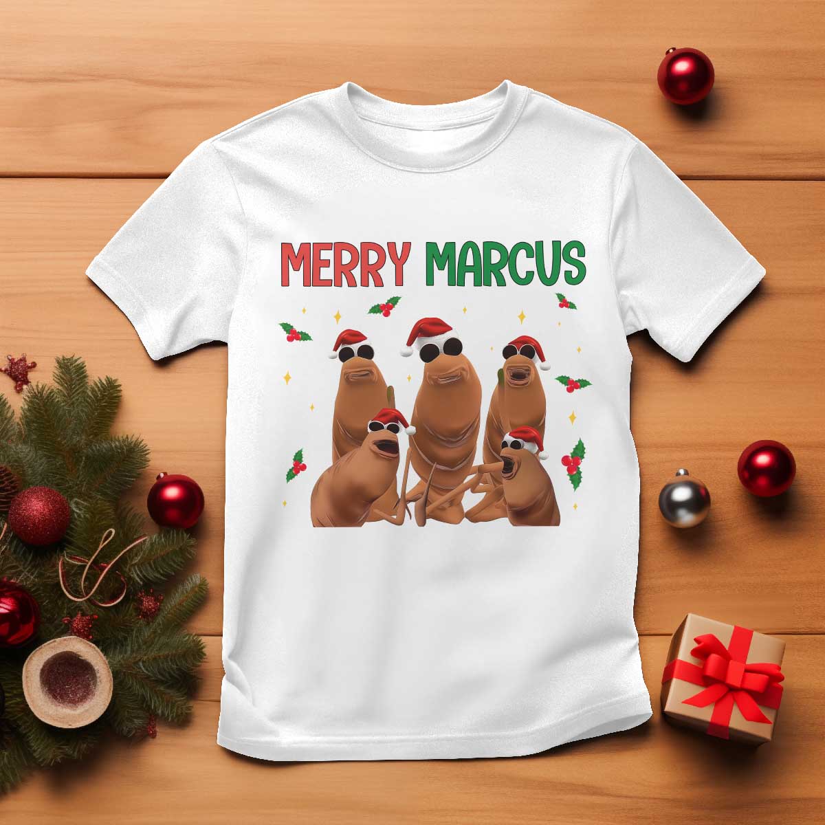 Marcus The Worm Christmas Meme T Shirt Funny Brain Rot Gen Z Xmas TS14 White Print Your Wear