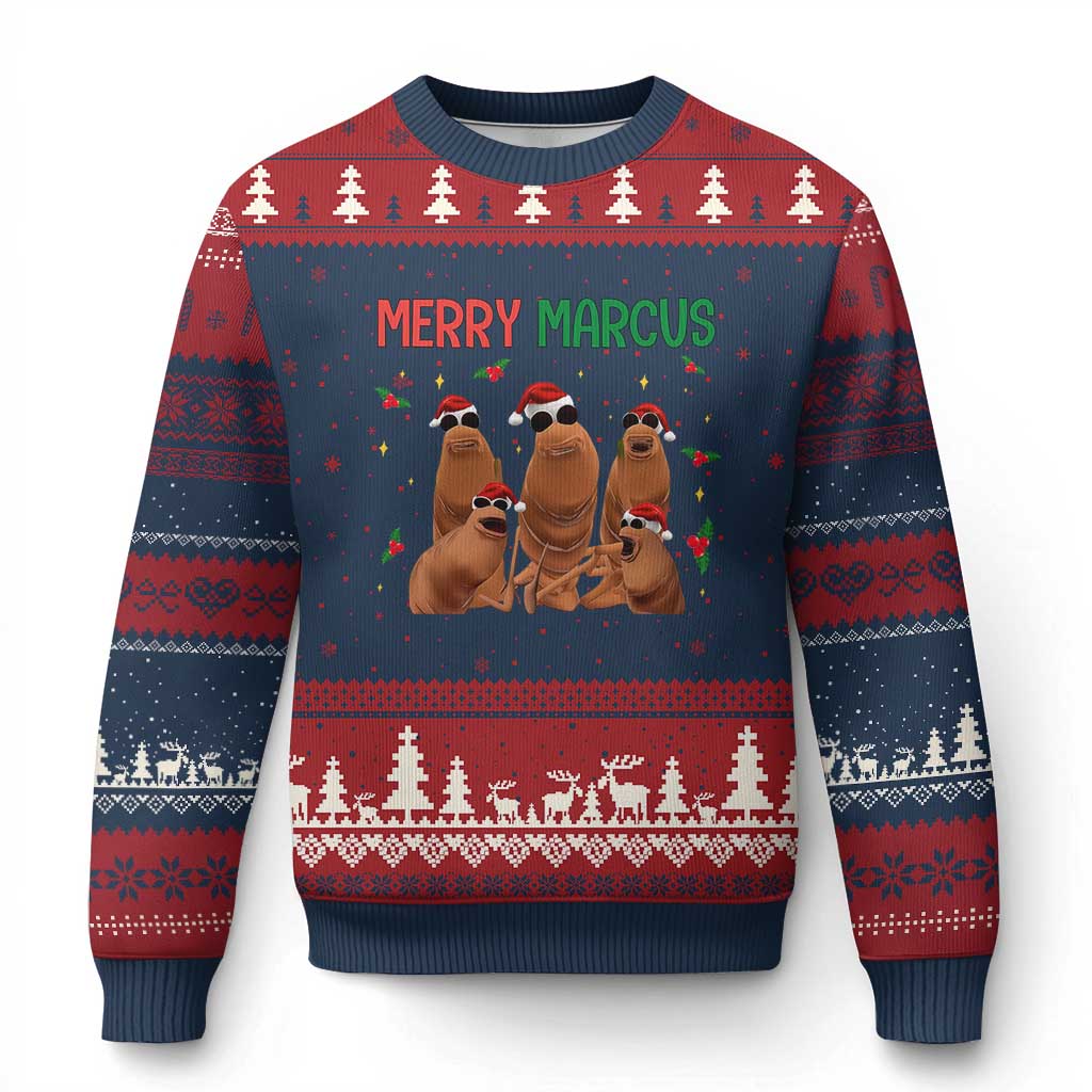 Marcus The Worm Xmas Meme Ugly Christmas Sweater Funny Brain Rot Gen Z Xmas TS14 Navy Red Print Your Wear
