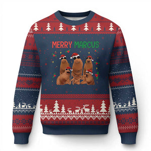 Marcus The Worm Xmas Meme Ugly Christmas Sweater Funny Brain Rot Gen Z Xmas TS14 Navy Red Print Your Wear