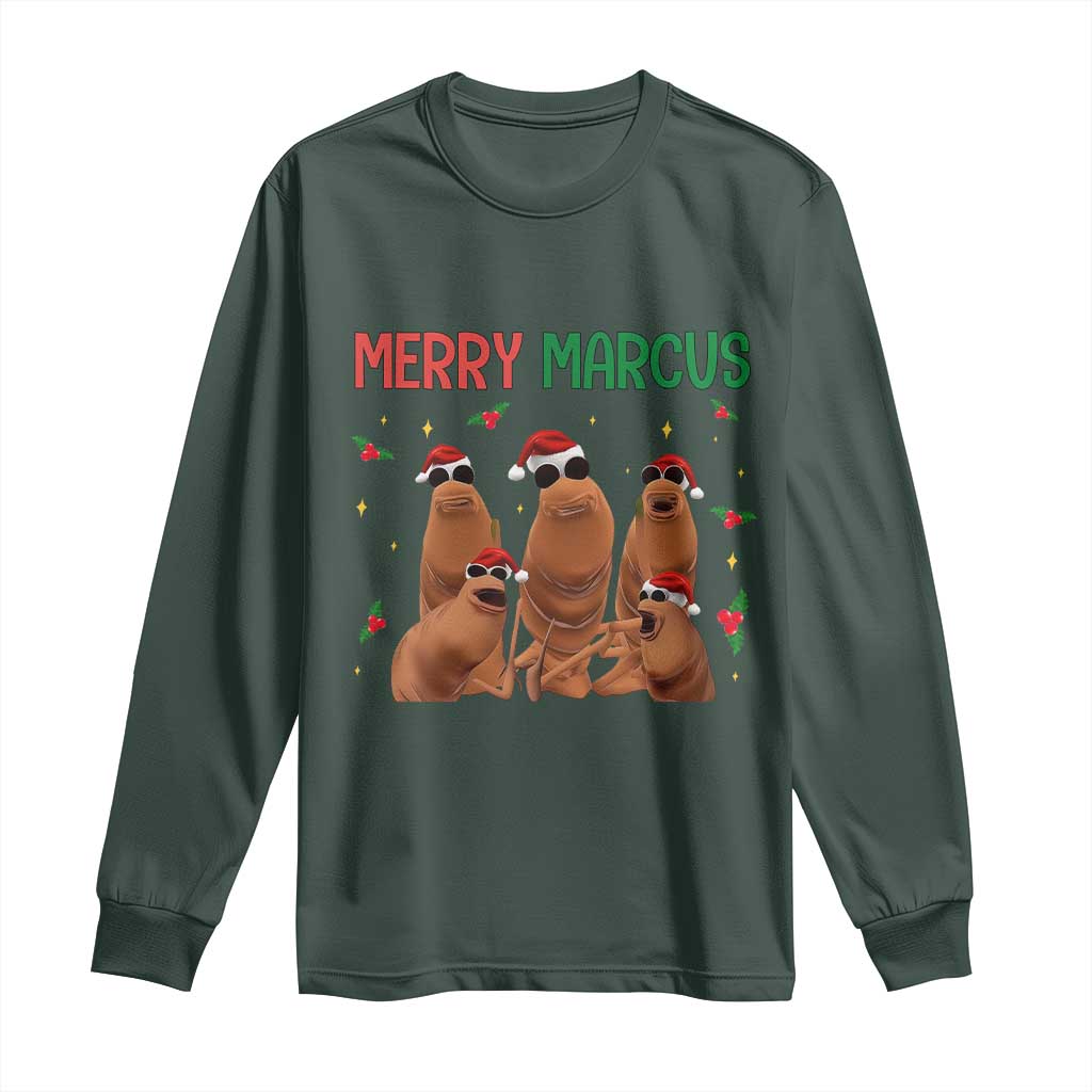 Marcus The Worm Christmas Meme Long Sleeve Shirt Funny Brain Rot Gen Z Xmas TS14 Dark Forest Green Print Your Wear