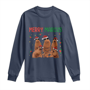 Marcus The Worm Christmas Meme Long Sleeve Shirt Funny Brain Rot Gen Z Xmas TS14 Navy Print Your Wear