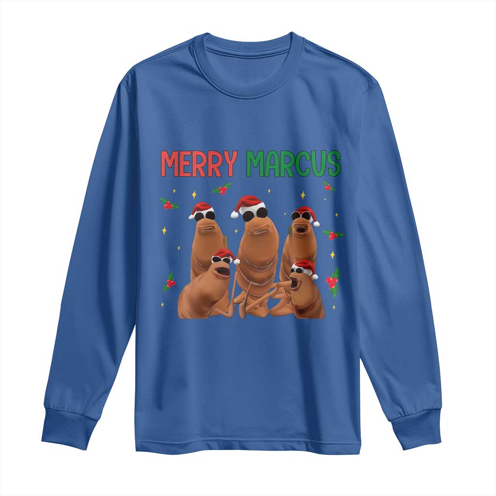 Marcus The Worm Christmas Meme Long Sleeve Shirt Funny Brain Rot Gen Z Xmas TS14 Royal Blue Print Your Wear