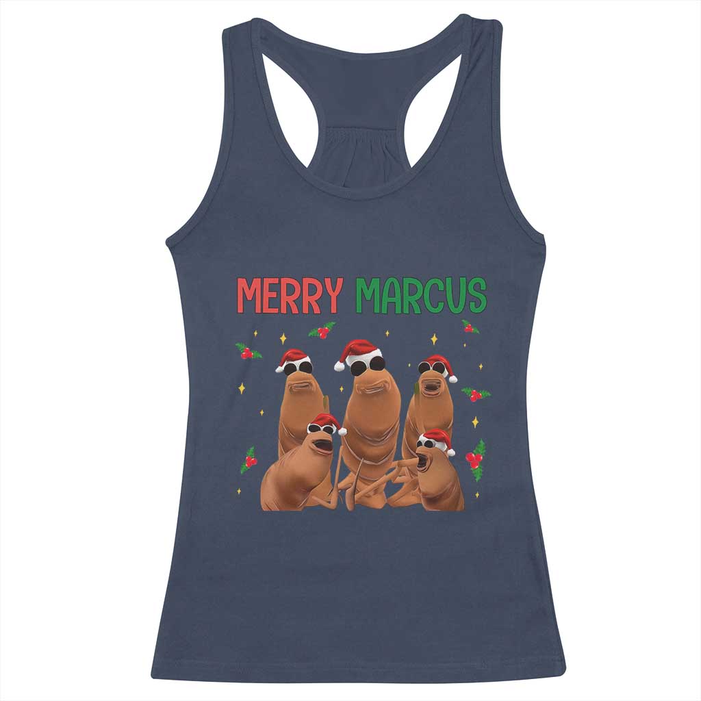 Marcus The Worm Christmas Meme Racerback Tank Top Funny Brain Rot Gen Z Xmas TS14 Navy Print Your Wear