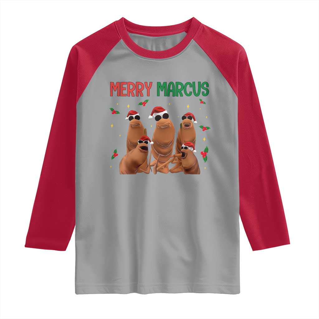 Marcus The Worm Christmas Meme Raglan Shirt Funny Brain Rot Gen Z Xmas TS14 Sport Gray Red Print Your Wear