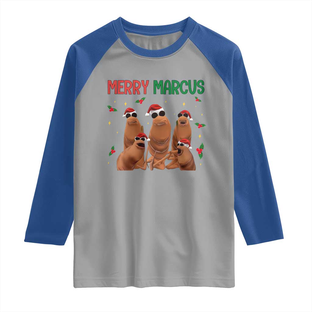 Marcus The Worm Christmas Meme Raglan Shirt Funny Brain Rot Gen Z Xmas TS14 Sport Gray Royal Print Your Wear