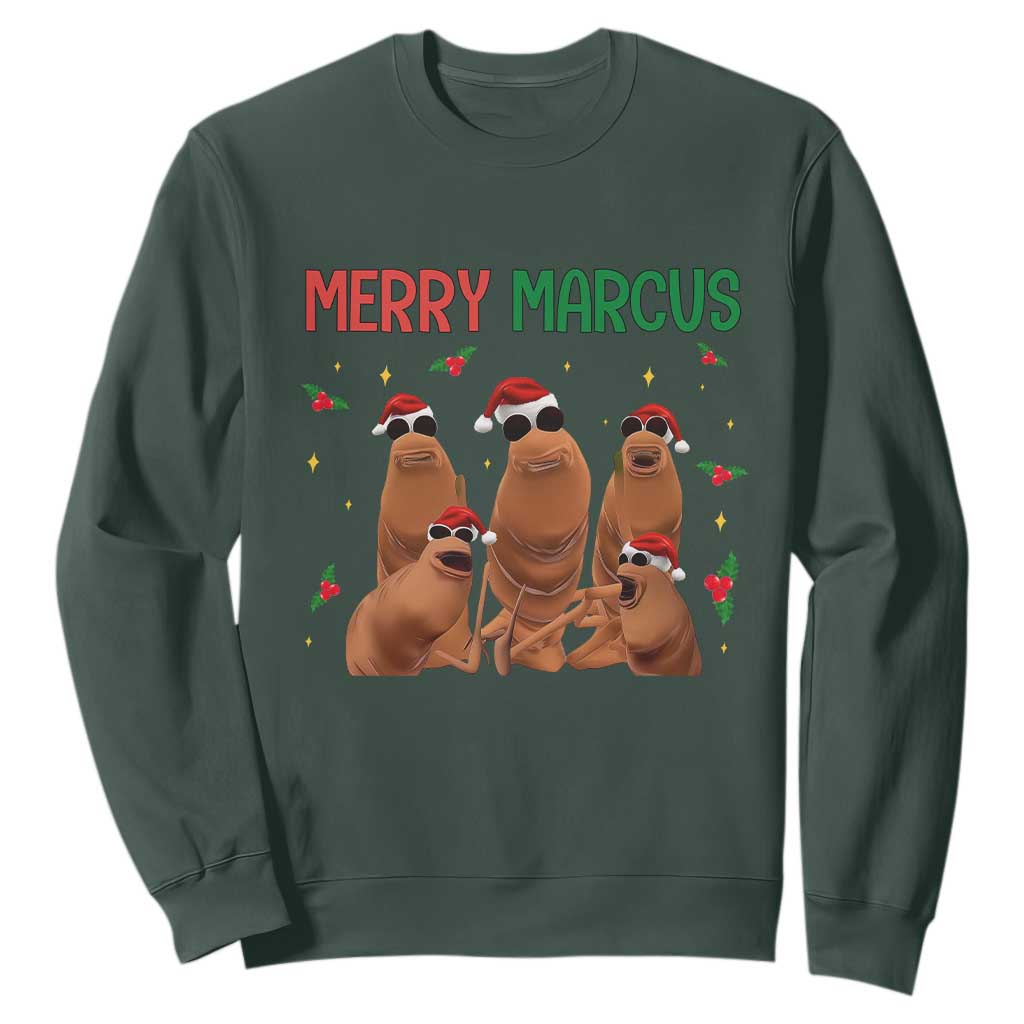 Marcus The Worm Christmas Meme Sweatshirt Funny Brain Rot Gen Z Xmas TS14 Dark Forest Green Print Your Wear