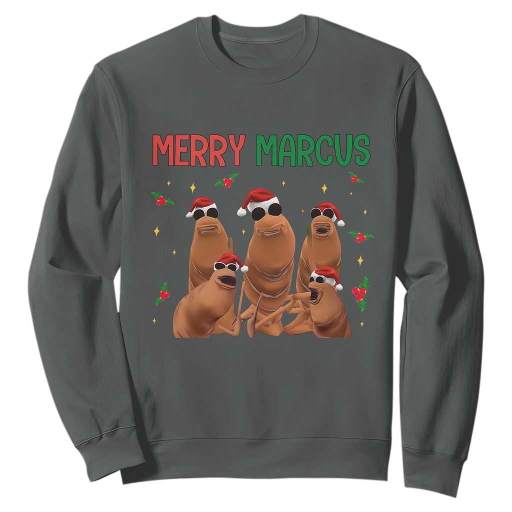 Marcus The Worm Christmas Meme Sweatshirt Funny Brain Rot Gen Z Xmas TS14 Dark Heather Print Your Wear