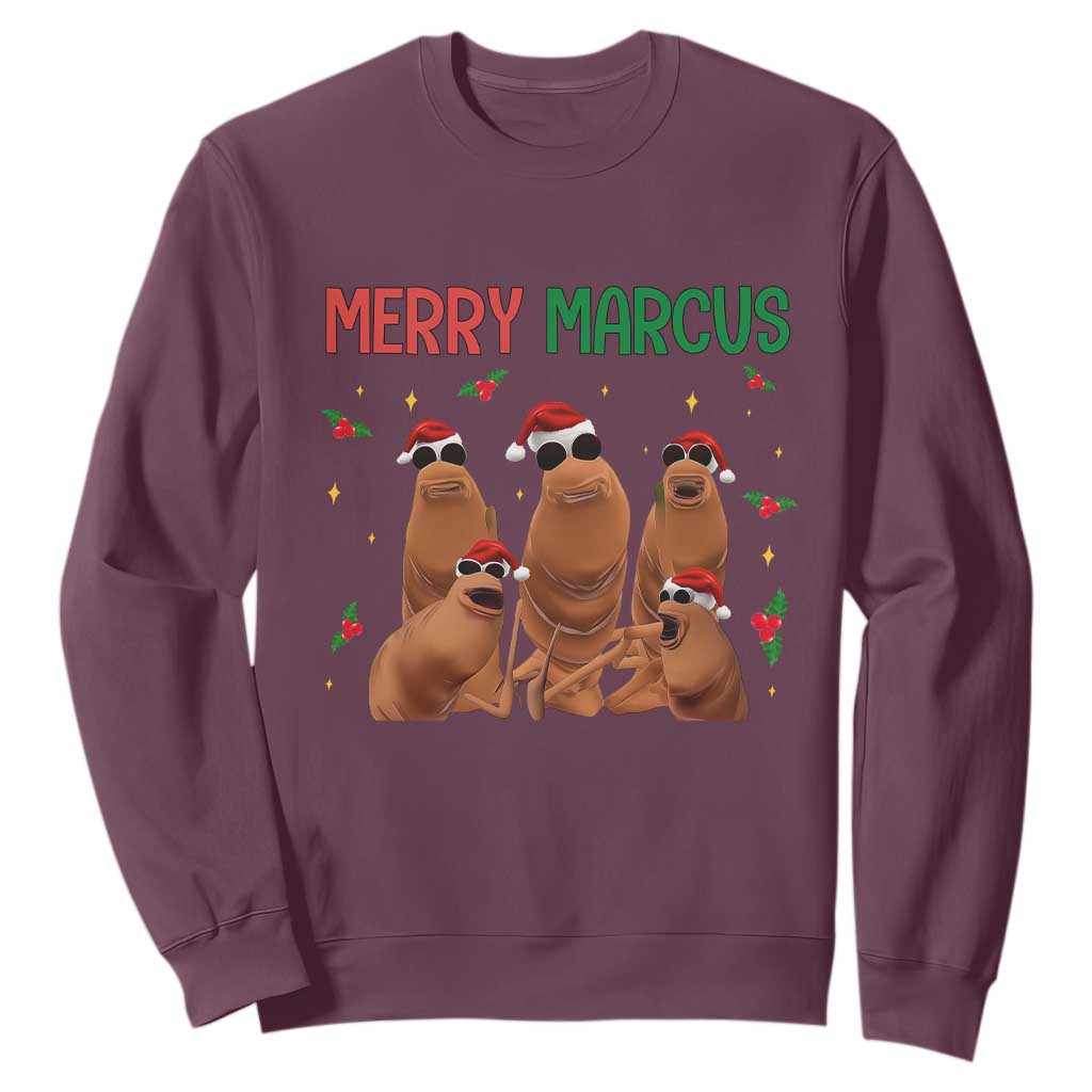 Marcus The Worm Christmas Meme Sweatshirt Funny Brain Rot Gen Z Xmas TS14 Maroon Print Your Wear