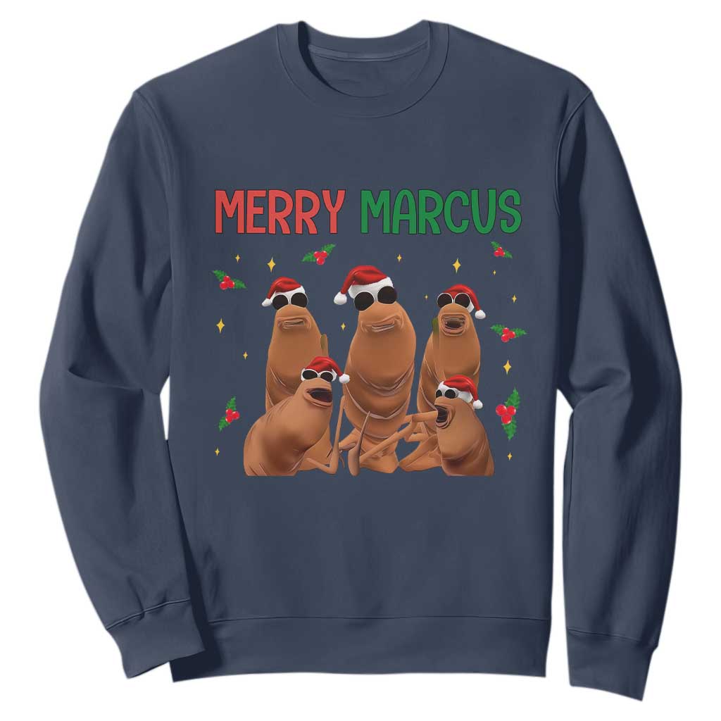 Marcus The Worm Christmas Meme Sweatshirt Funny Brain Rot Gen Z Xmas TS14 Navy Print Your Wear