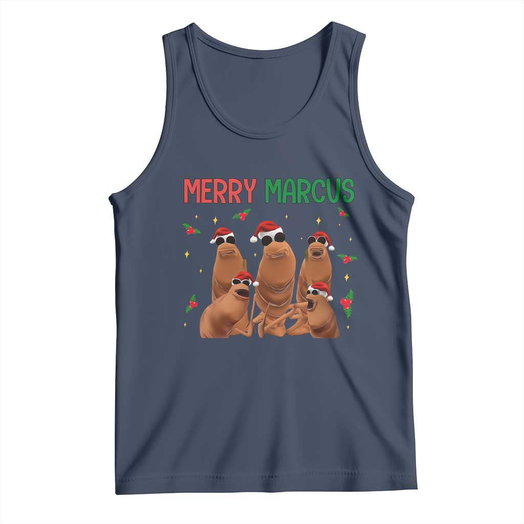 Marcus The Worm Christmas Meme Tank Top Funny Brain Rot Gen Z Xmas TS14 Navy Print Your Wear