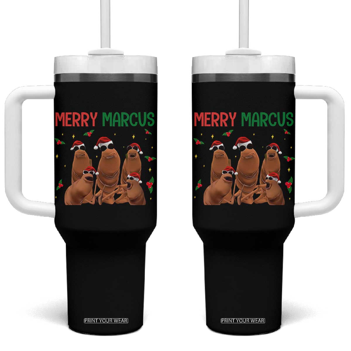 Marcus The Worm Christmas Meme Tumbler With Handle Funny Brain Rot Gen Z Xmas TS14 One Size: 40 oz Black Print Your Wear