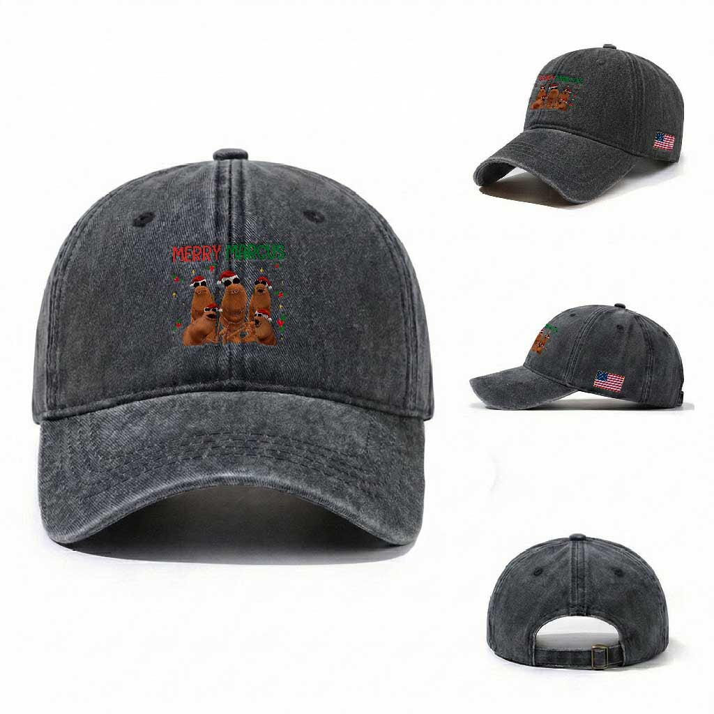 Marcus The Worm Christmas Meme Washed Cotton Baseball Cap Funny Brain Rot Gen Z Xmas TS14 Washed Cap Universal Fit Dark Gray Print Your Wear