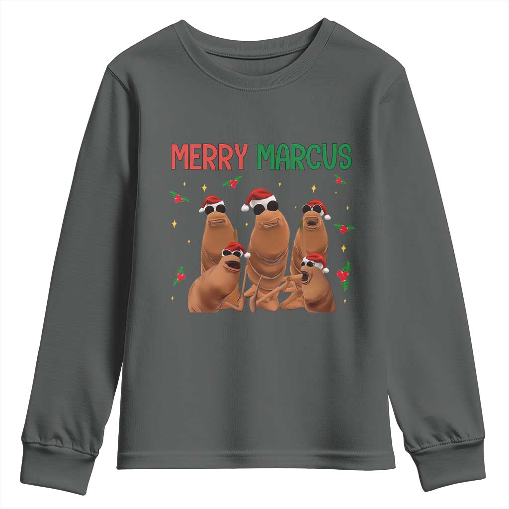 Marcus The Worm Christmas Meme Youth Sweatshirt Funny Brain Rot Gen Z Xmas TS14 Dark Heather Print Your Wear