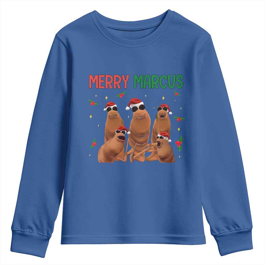 Marcus The Worm Christmas Meme Youth Sweatshirt Funny Brain Rot Gen Z Xmas TS14 Royal Blue Print Your Wear